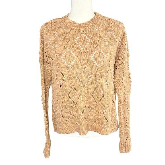 Loft Textured Knit Sweater Women's M | Beige | Open Weave High Low | EUC - Picture 1 of 12